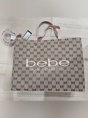 bebe Beige and blush Pink logo Tote